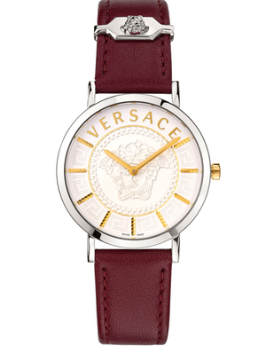 Versace V-Essential dameur 36 mm bordeaux læderrem Versace V-Essential dameur 36 mm bordeaux læderrem